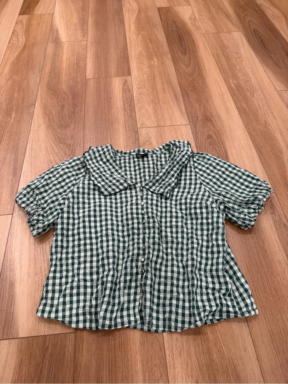 Nobody’s Child Green and White Gingham Button-Front Blouse 18 women’s